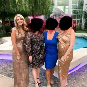 Gold and black Grecian style cocktail dress.